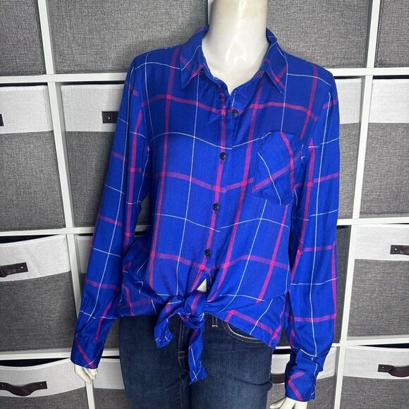 Sanctuary Haley Tie Front Button Down Flannel Shirt Size Small - Picture 12 of 13